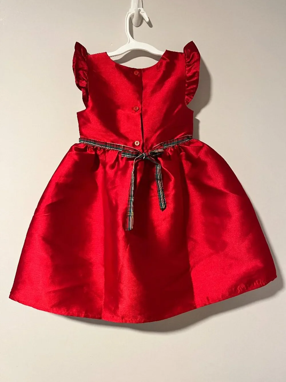Red Taffeta Holiday Christmas Dress with Plaid Tartan Bow Girls 6x
